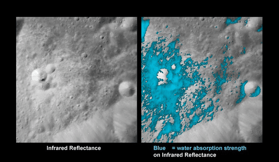 دهانه‌ی جوانی در سمت تاریک ماه از نمای ابزار نقشه‌بردار کانی‌شناسی ماه (M3) 